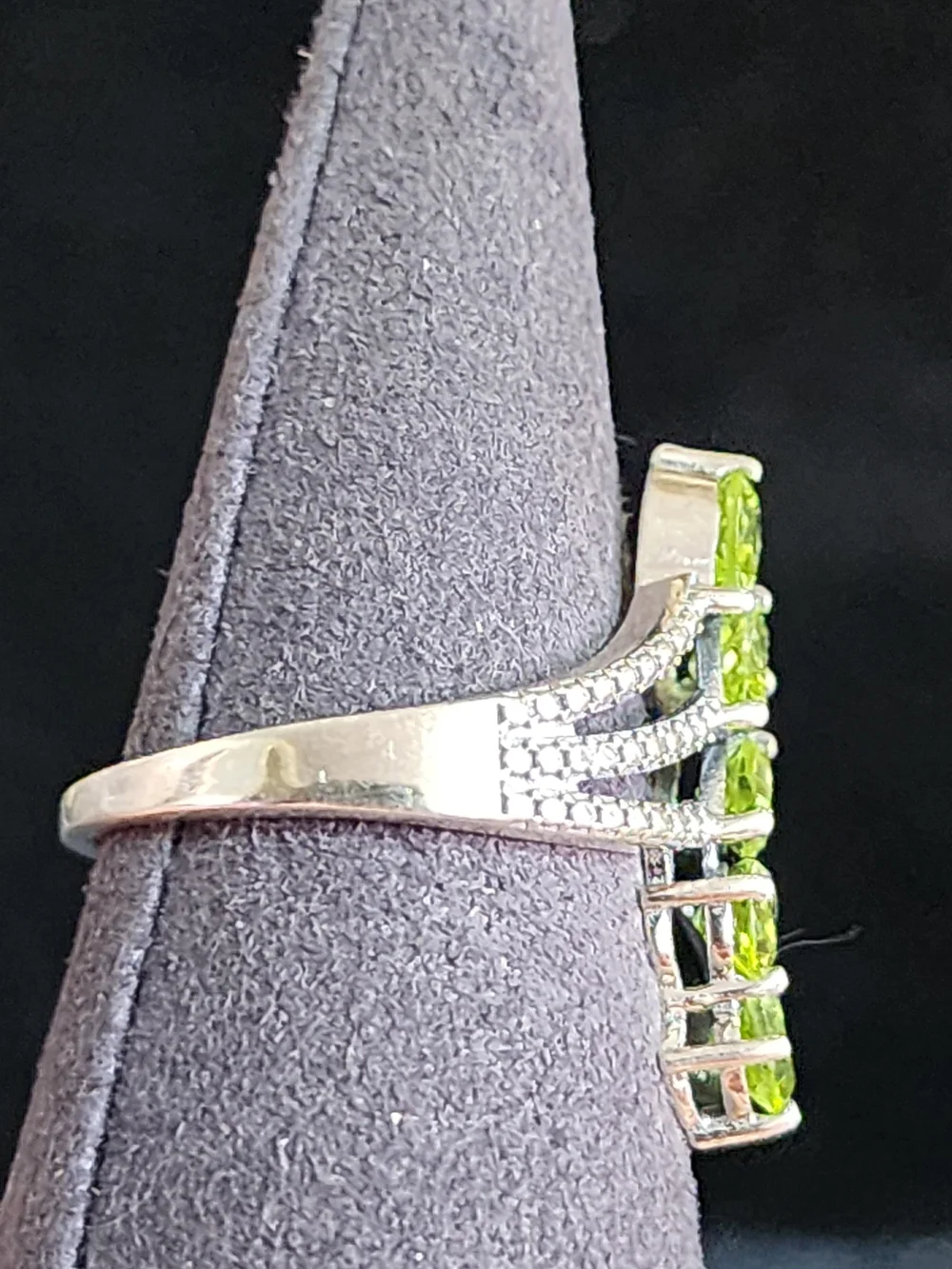925 Sterling Silver Peridot Bypass Ring Cluster 5 Stone Pear Cut Teardrop Green